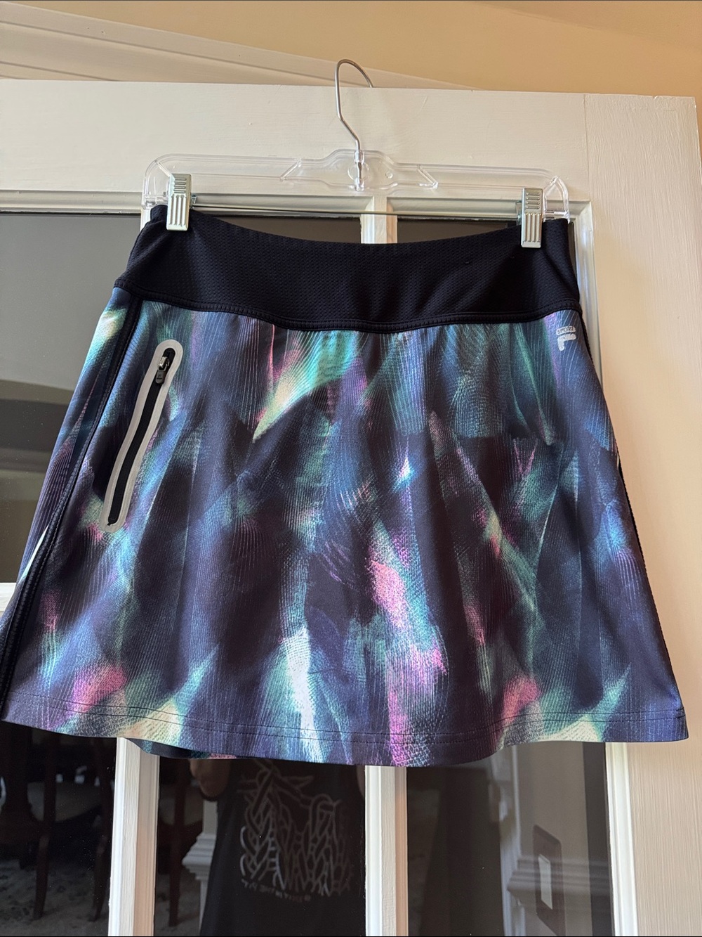 Fila Black Skort with Iridescent Teal and Pink Brushprint, Buit in Shorts
